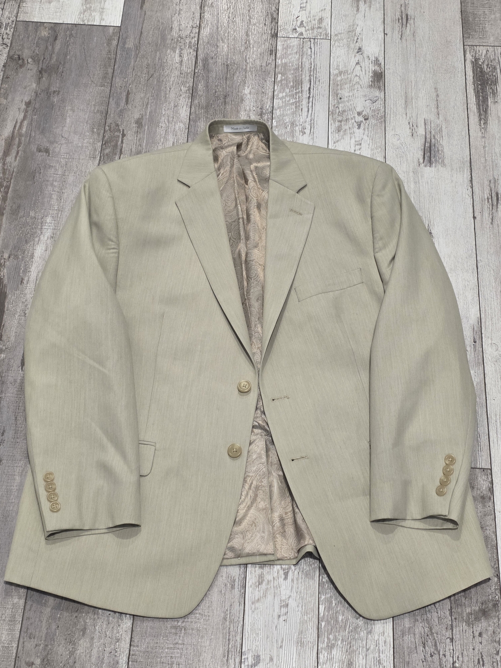 44S Men's Chaps Ralph Lauren Blazer Light Tan Cream Paisley Lined Sport Coat